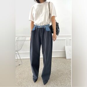The Frankie Shop Hayla Contrast Denim Pants Size XS/S in Black/Blue color